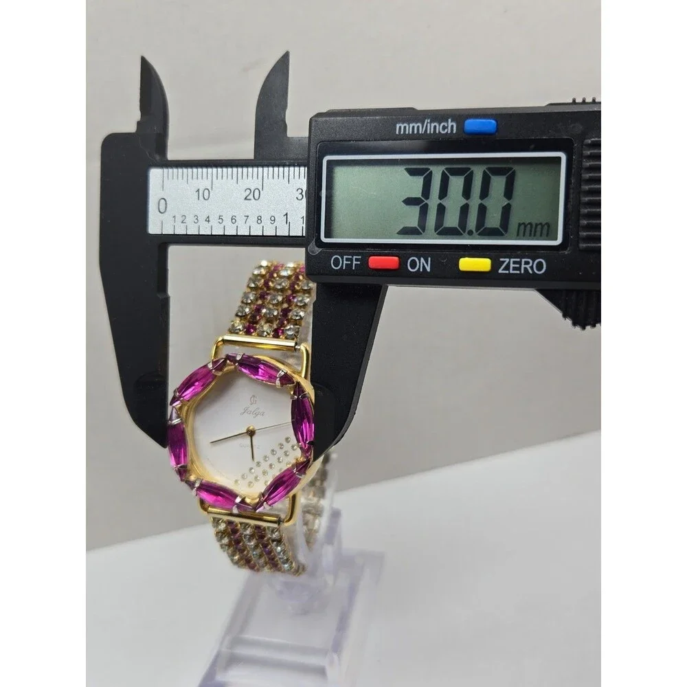Jalga Womens Pink Crystals Rhinestones Dress Watch Gold Bracelet New Battery